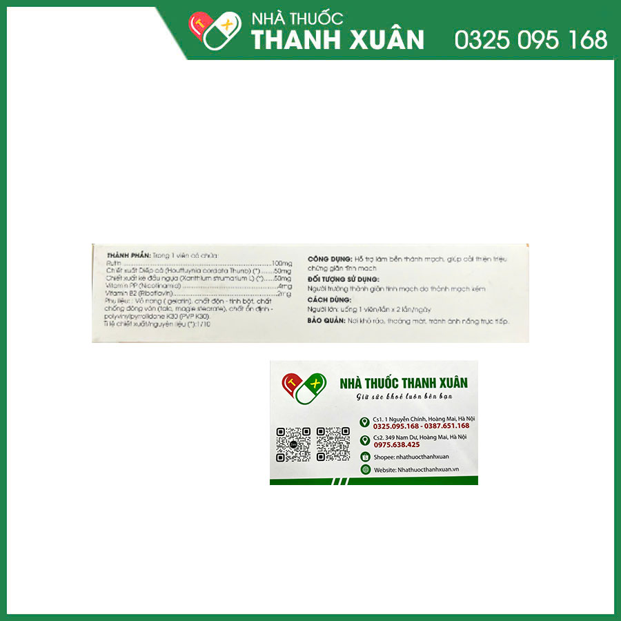 Rutyna Rutin hỗ trợ làm bền thành mạch, cải thiện triệu chứng giãn tĩnh mạch